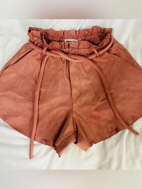 Good American Rust High-Waist Paperbag Shorts